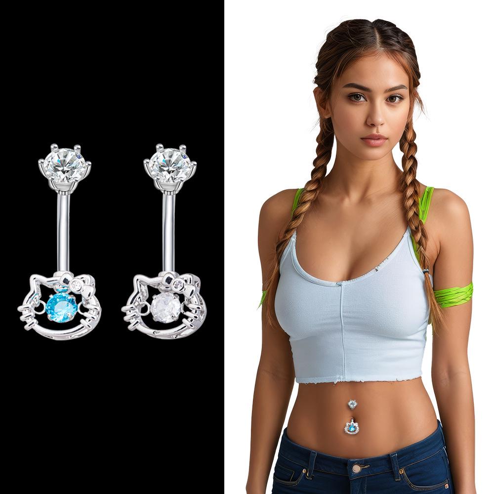 Ding Pei 3A Zircon KT Cat Hollow Cute Navel Ring Piercing Accessory