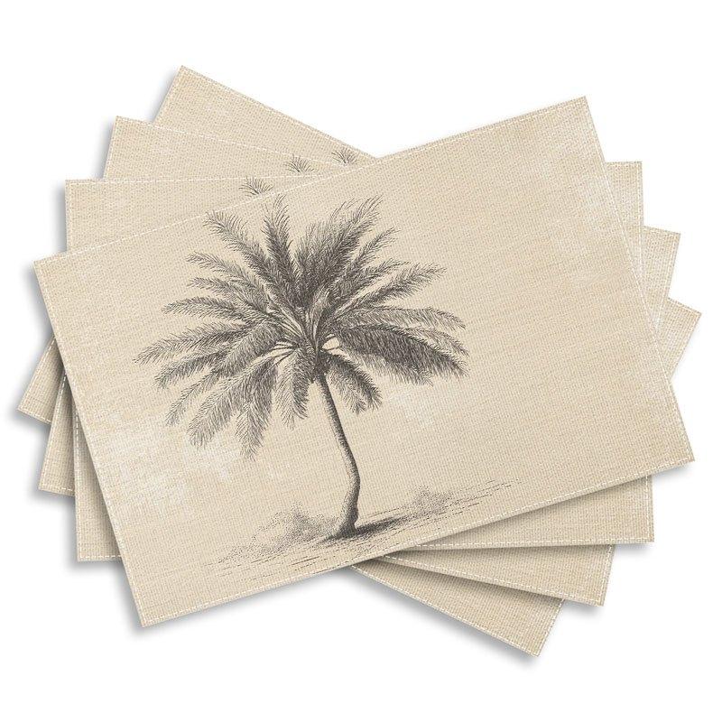 

4/6/8pcs Palm Tree Sketch Place Mat Tropical Beach Style Linen Table Mat For Summer Dining Decor 4Pcs-30X45cm(12X18in