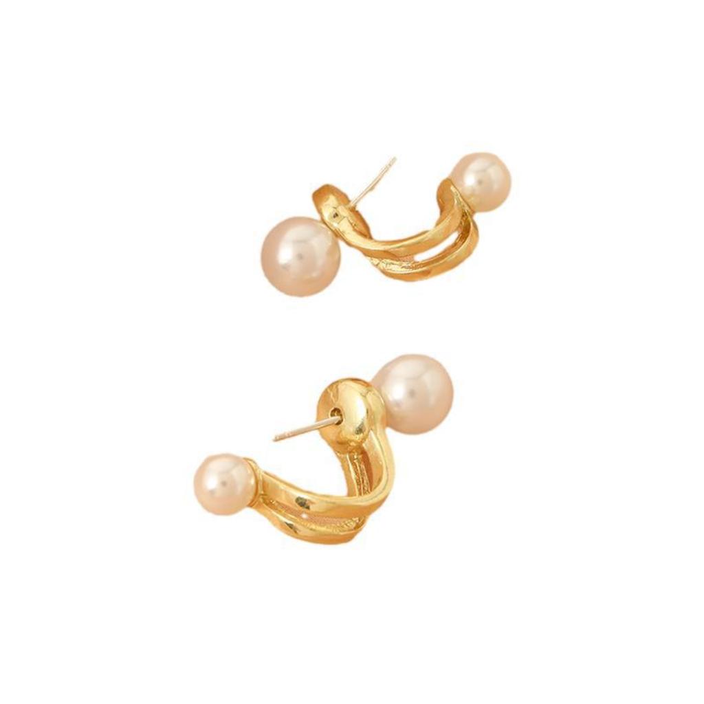 Minimalist Luxury Pearl Stud Earrings for Women Small and Large Pearl C Hoop Ear Accessories Lightweight Elegant Design