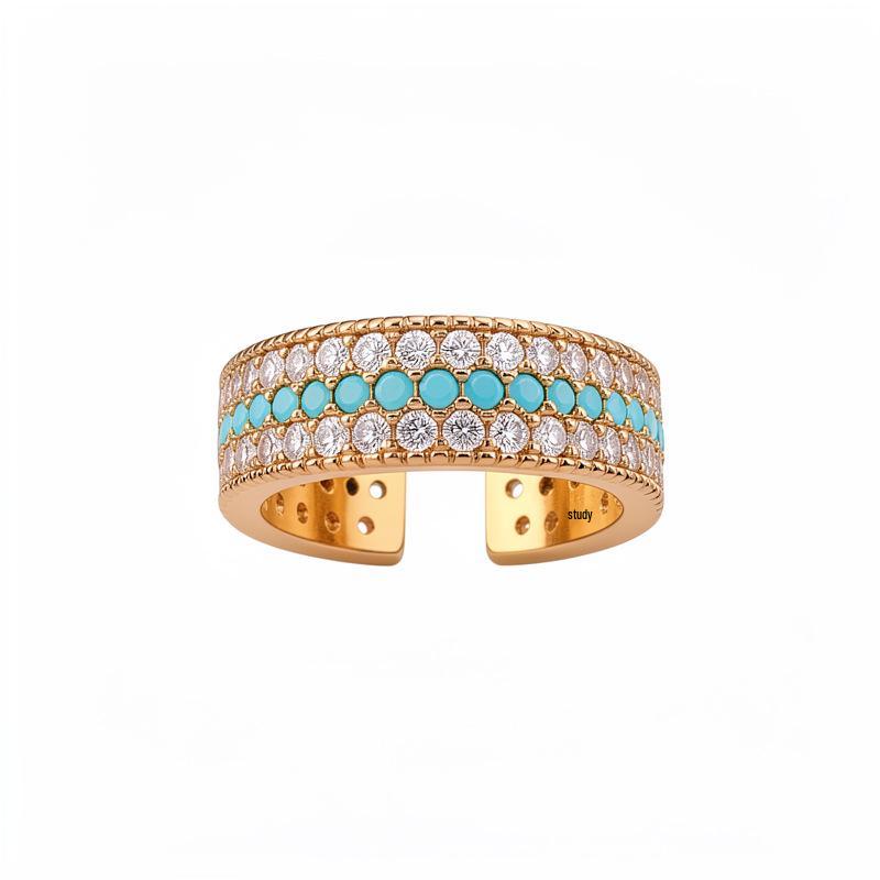 Retro Turquoise Open Round Ring: Shattered Reflections Index Finger Jewelry
