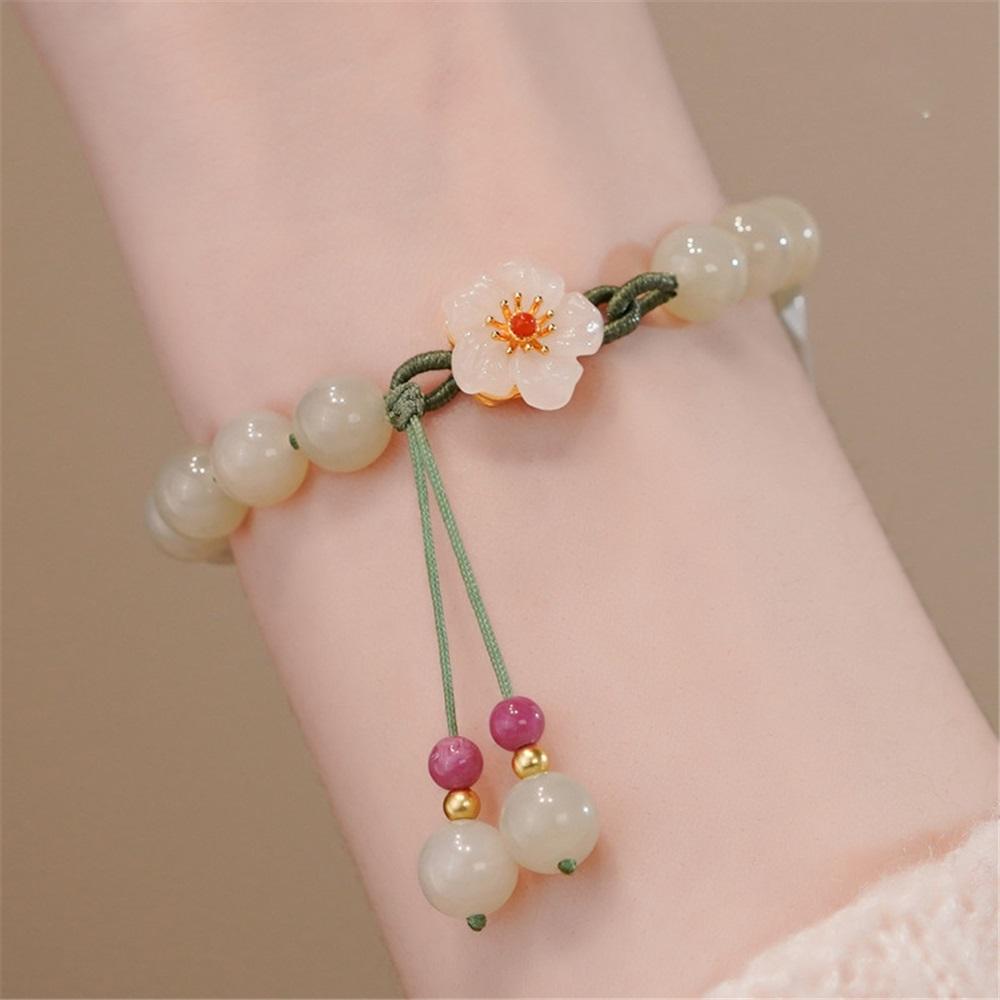 Jade Beads Small Peach Flower Woven Bracelet Female Minority Design Students Best Friend Gift Beads Bracelet Ins Knitting