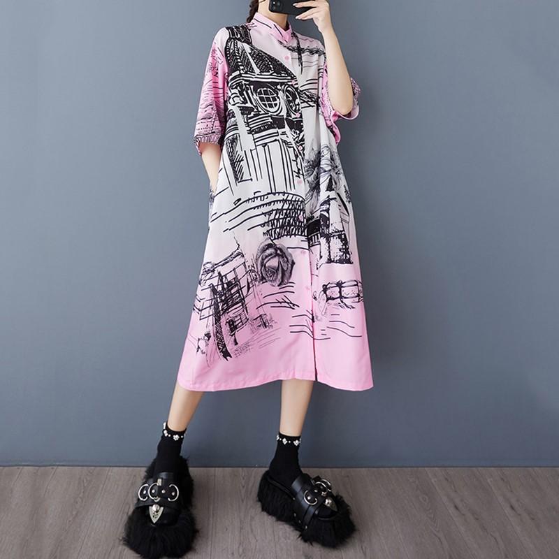 Short sleeve Plus size vintage FLORAL new in dresses for women casual loose long summer Shirt dress