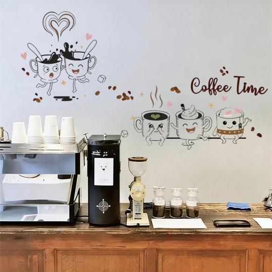 Adesivo Murale Tazza da Caffè Tè Rimovibile Stacca e Attacca Latte Decorazioni Murali Adesivi Cartello Caffè Divertente per Cucina Casa Ufficio