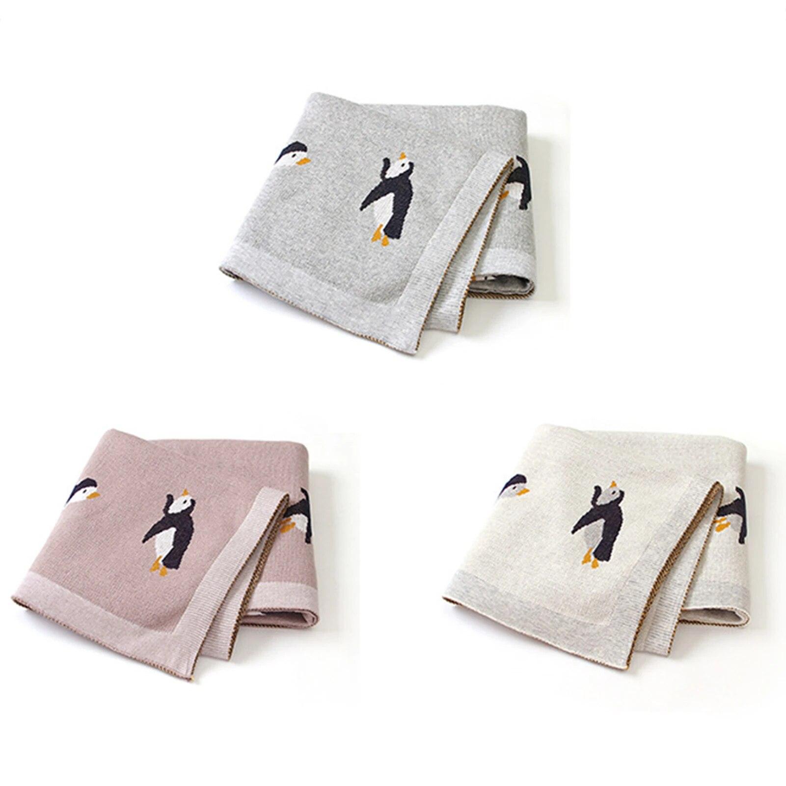 

100x80 см вязаные новые хлопковые детские одеяла с рисунком пингвина, мягкие детские одеяла из биохлопка для новорожденных, чехол для детской коляски, пеленальная накидка, детские вещи