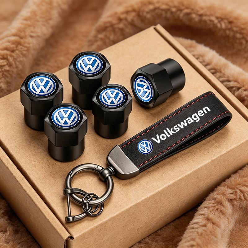 OPQ1 Car Tire Wheel Valve Caps Cover Suede Car Key Chain Ring Keychain For VW GTI Polo Golf Passat Tiguan Arteon Jetta Beetle T-ROC