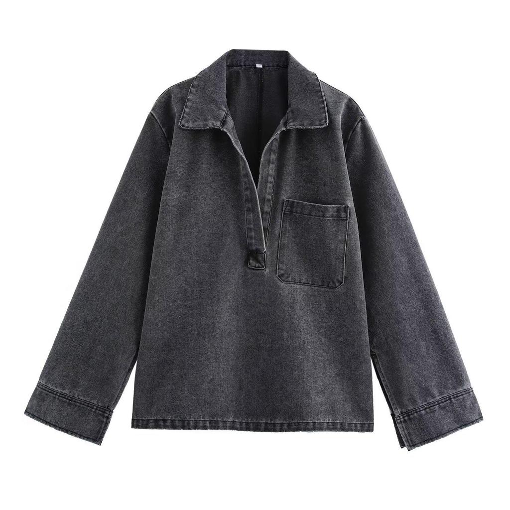 2024 Sommer Damen Gewaschenes Blaues Denim Lockeres Hemd und Jeans Set