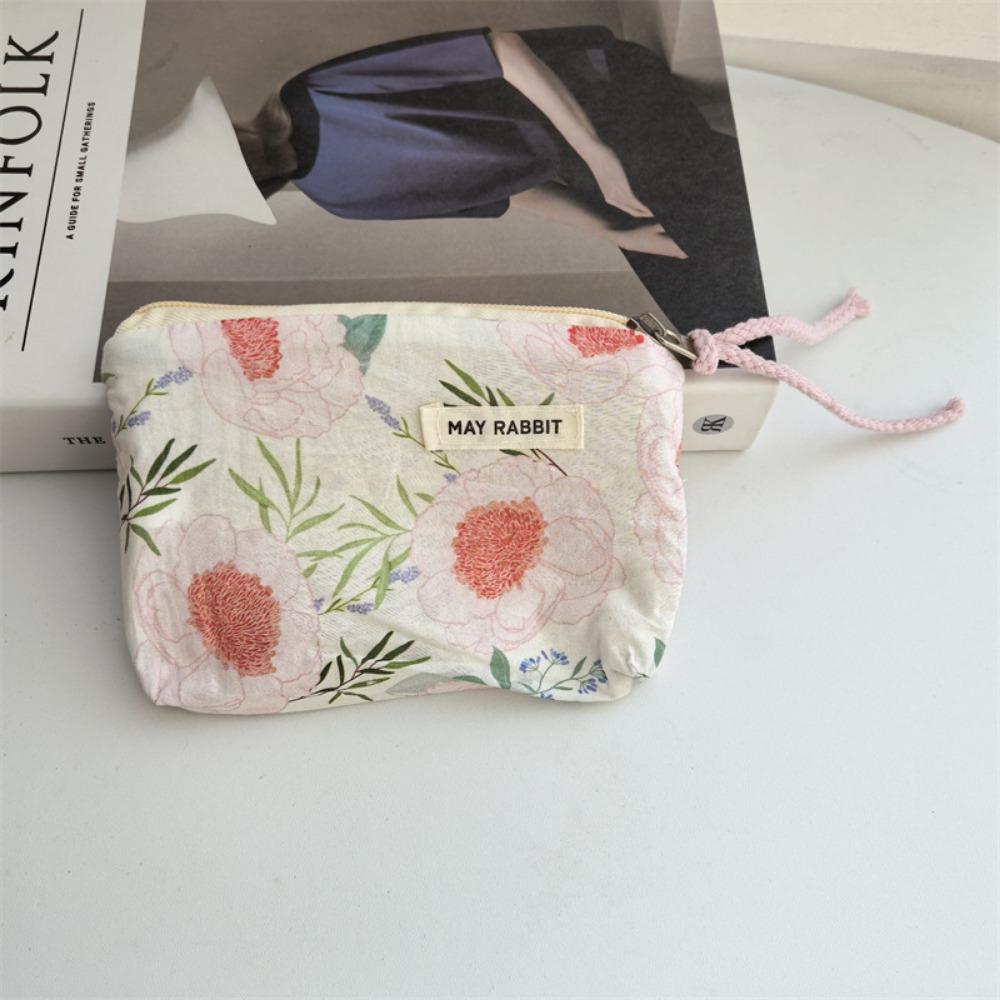 New Cartoon Square Cosmetic Bag Small Flower Storage Pouch Zipper Sanitary Napkins Makeup Bags Women