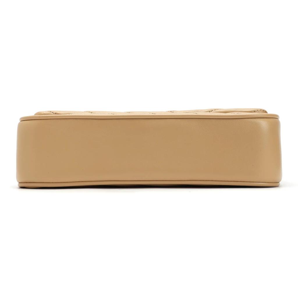 Tory Burch Kira Gold Logo V-Stripe Quilted Flap Bag with Metal Clasp Leather Tote Bag Shoulder Bag Small Size Women's Style Tan