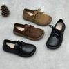 Johnature Genuine Leather Women's Shoes Retro Round Toe Soft Soled Lace Up Versatile Shoes