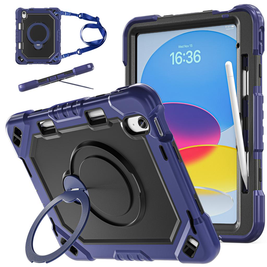 Mecha Style Shockproof Case for IPad 11 A16 2025 10th Air11 M4 M3 M2 Pro11 4th 3th 2th Mini 7 360 Rotating Kickstand Strap Cover