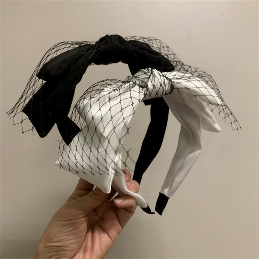 Korean Retro Fishnet Double-layer Large Bow Headband Black High Skull Wide-brimmed Headdress High-end Headband Hair Accessory