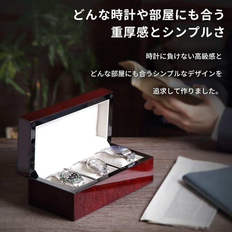 IGIMI Watch Luxury Wooden Watch Box with Brown Wood Grain Gift Wrapping Labor Appreciation IG-ZERO 40A-5W Box, 3-Watch Capacity, Window, Pattern,