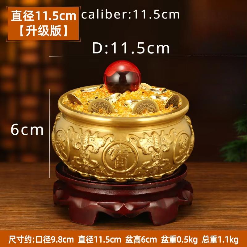 Copper Treasure Bowl Ornament Solid Wood Base Absorb Wealth Living Room Home Decoration Feng Shui Housewarming Opening Gift
