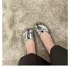 Sheepskin Soft-soled Pig's Trotters Split-toed Shoes Women's Genuine Leather Light-mouth Flat-soled Women's Single Shoes Silver Mary Jane Shoes