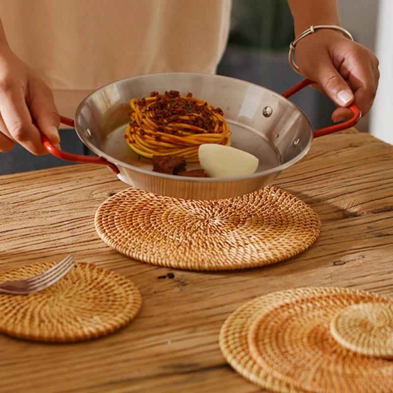 8-10cm Rattan Cup Mat 6Pcs Drink Coasters Set for Kungfu Tea Accessories Round Tableware Placemat Dish Mat Rattan Weave Cup Mat Cup Holders 5