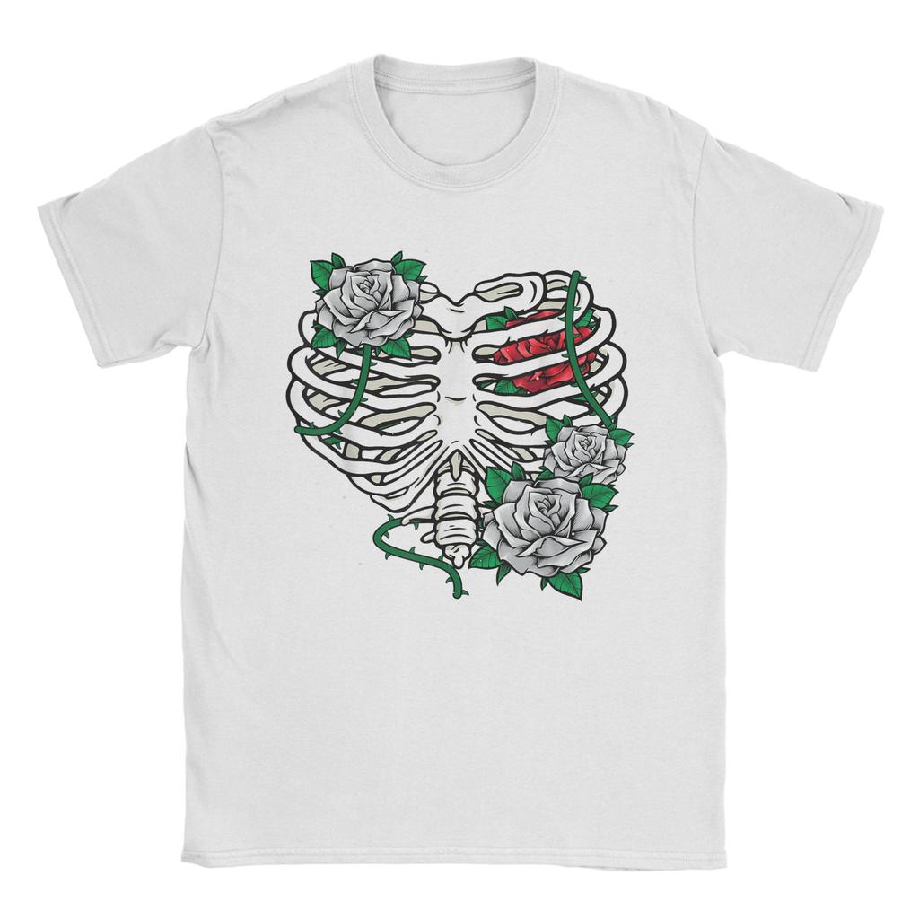 Skeleton Rib Cage With Flowers Halloween XRay Skeleton Candy T Shirt Summer Y2K Funny T Shirts Cotton Tee Shirt For Men Tees
