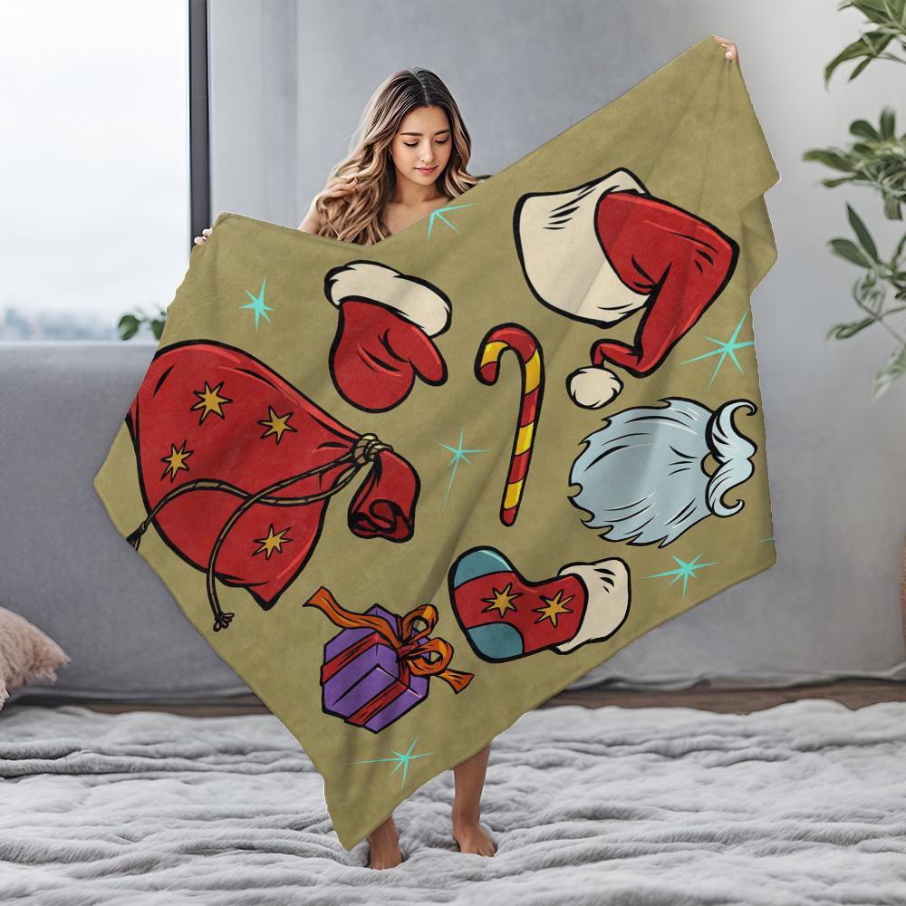 Fluffy Throw Blanket Cozy Sherpa Fleece Winter Warm Soft Decorative Home Bedding Gift Holiday Christmas Santa Claus Pattern