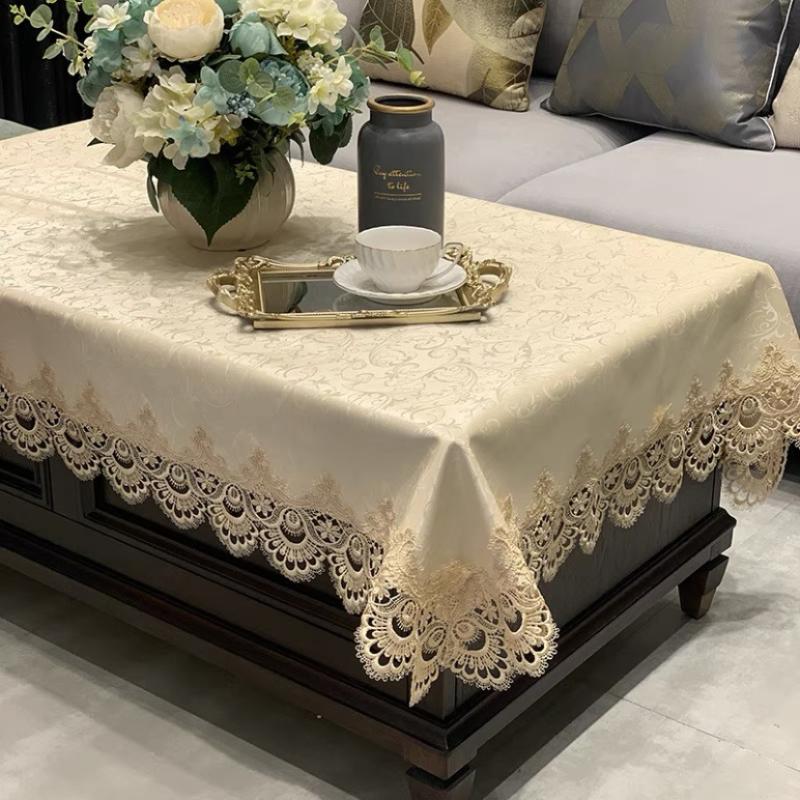 European Style Tablecloth Waterproof Oil-proof No-wash Household Leather Long Table Mat Lace Edge Tablecloth Thicken Tablecover
