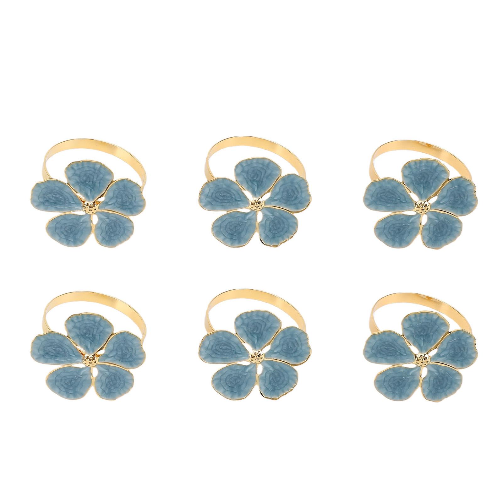 Fishine Blue 6Pcs Flower Napkin Rings Napkin Holder Set Floral Serviette Buckles Table Decor For Wedding Banquet Birthday Dinner