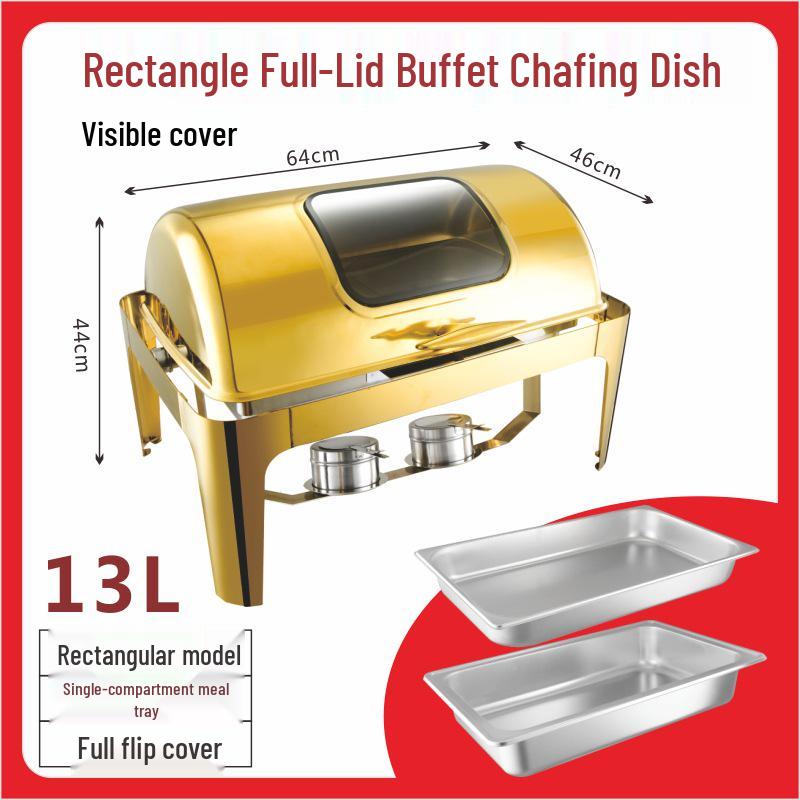 Gold-Plated Stainless Steel Chafing Dish with Glass Lid