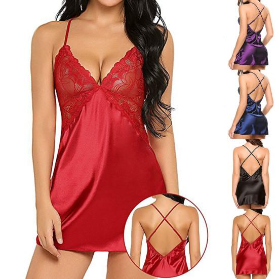 Stilvolles Nachtwäsche-Kleid mit Sling-Rücken und Kreuz für Damen, sexy, schlankes Robe-Kleid für Dating