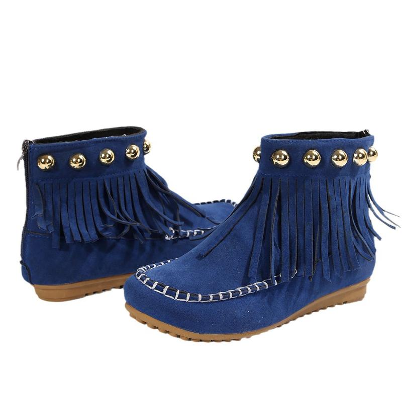 Autumn and Winter Versatile Rivet Flat Bottom Short Tube Tassel Women's Boots Suede Flat Bottom Women's Boots Plus Size 35-42