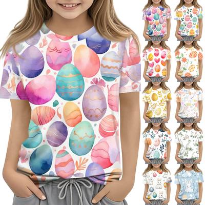 Children's Fashion Casual Short Sleeve Easter Print Round Neck T-shirt Top