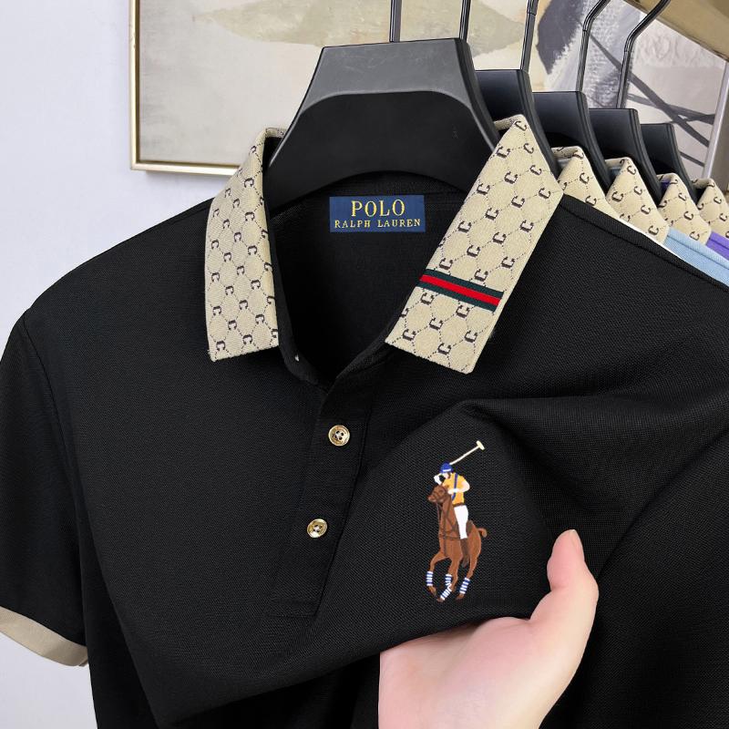 Polo Ralph Lauren 2025 Léto Pánské Nové Výšivka Pony Jednobarevné Volné Barevný Límec Business Casual Polokošile