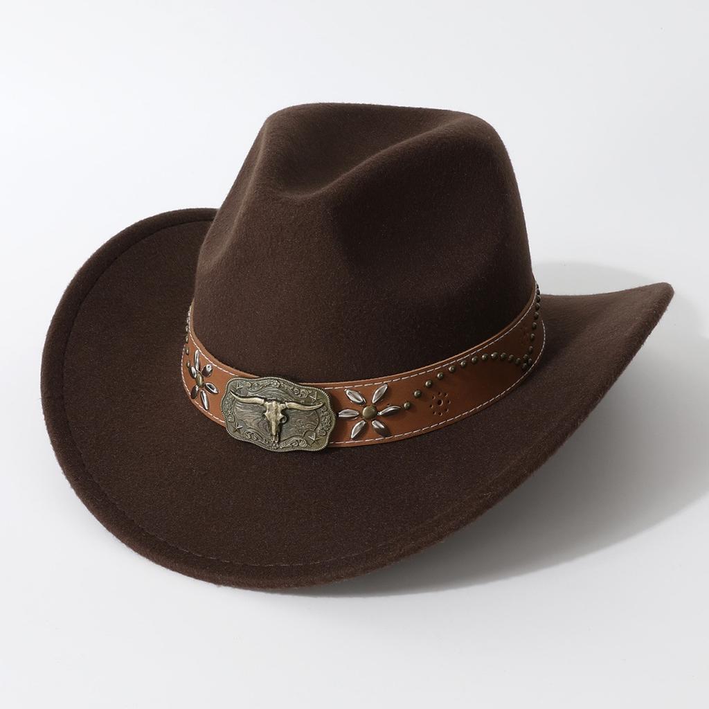 Cappello da cowboy western unisex unico con tesa arrotolata e sommità a forma di cuore, adatto per autunno e inverno