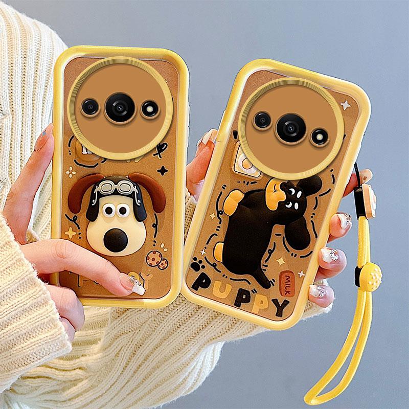 KEYSION Nárazuvzdorné pouzdro pro Redmi A3 A3X s lanyard Soft silikonovou roztomilou 3D kreslenou panenkou zadní kryt telefonu pro Xiaomi POCO C61