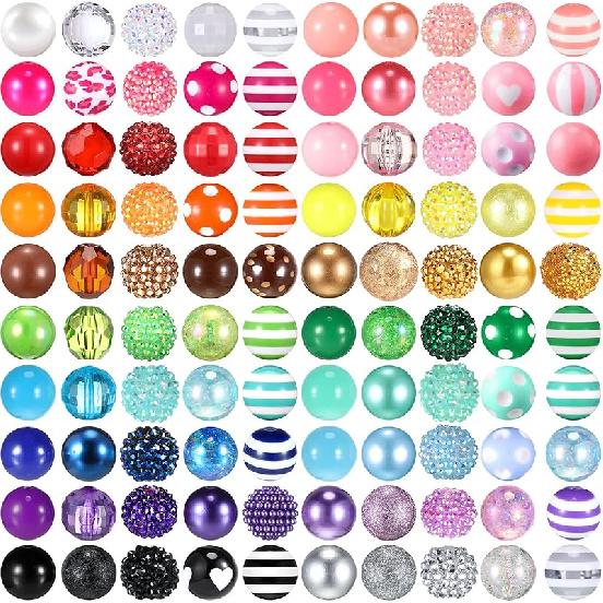 200 Pcs 20mm Beads for Pens Rhinestone Beads Bubblegum Beads Mixed Crystal Resin Chunky Craft Beads Shiny Round Beads Sugar Beads for DIY Keychain