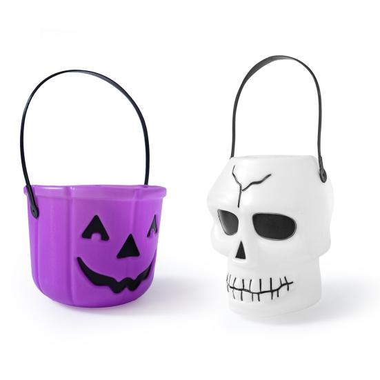 Halloween Candy Bucket Pumpkin Skull Bucket Trick or Treat Bucket with Handle for Kids Halloween Party Decoration