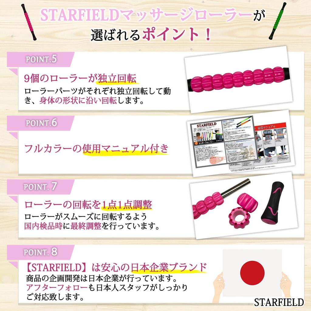 STARFIELD Massage Roller Fascia Release Stretch Stick Roller Instruction Manual [Massage Included] (Pink (Type 2))