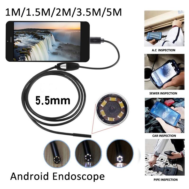 6 LEDs 5.5MM USB Endoscope Camera IP67 Waterproof Snake Inspection Borescope Video Tube Pipe
