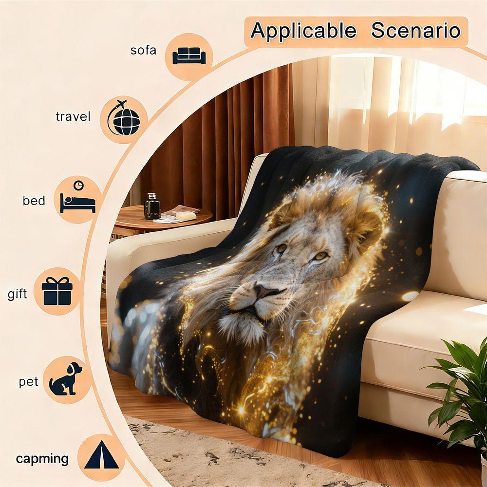 Lion Print Blanket Flannel Blanket Soft Throw Blanket For Sofa Bed Home Decor Creative Gift Blanket For Kids Adults