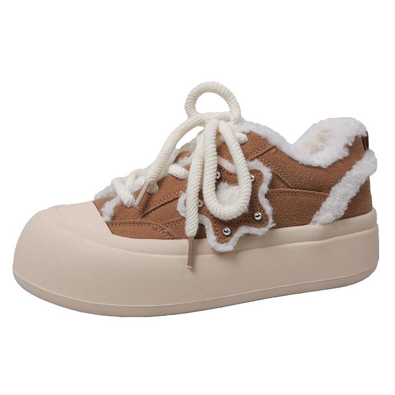 Thick sole simple casual versatile velvet thickened baseplate shoes women's 2025 new autumn and winter warm light sports shoes