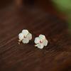 Exquisite Hetian Jade Four-Leaf Clover Stud Earrings: Fashionable, Versatile, and Unique Ear Jewelry