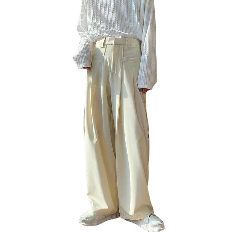 Vintage Style High-waisted Drape Trousers Women Design Sense Side Lacing Fluttering Casual Straight Wide Leg Pants