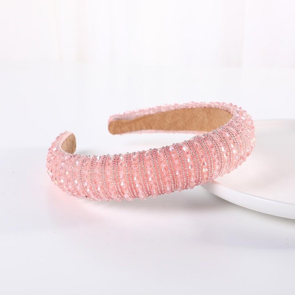 Korean Shiny Crystal Beaded Headband Rhinestone Handmade Wide Headbands Baroque Gem Hair Hoop Princess Headdress