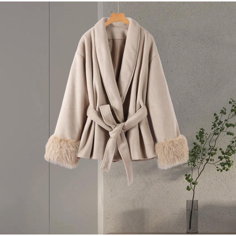 Lapel Tied Woolen Coat Women's Warm Comfortable Thick Cardigan Jacket Commute Retro Elegance Autumn/Winter 2025
