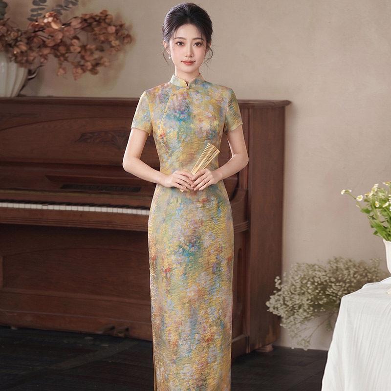 Yellow Daily National Style New Chinese Suzhou Long Cheongsam Improved Young 1011 New Women's Premium Summer