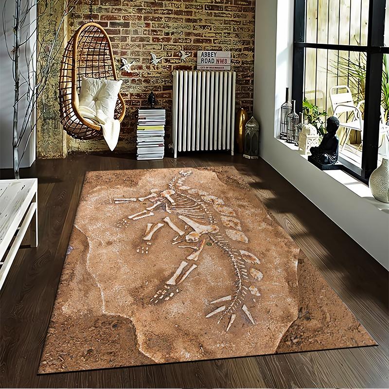 Teppich mit Dinosaurier-Fossilienmuster, Einzigartige Heimdekoration für Jurassic-Liebhaber, Geeignet als rutschfeste Spielmatte für Wohnzimmer- und Schlafzimmer-Sofas