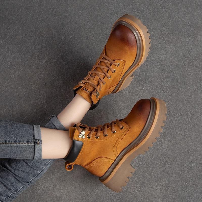 Winter leather tooling boots thick-soled Martin