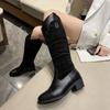 Autumn and Winter New Popular Western Cowboy Boots Women's Knee Stacking Boots Retro Black Thin Thick Heel Thin Boots
