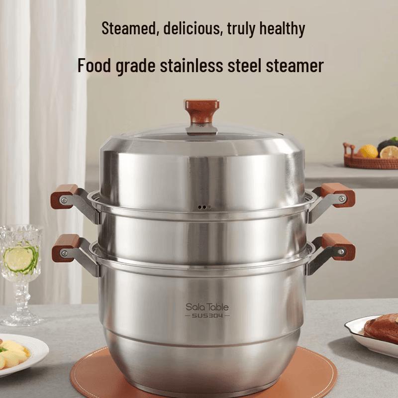 304 Stainless Steel 3-Layer Steamer Pot