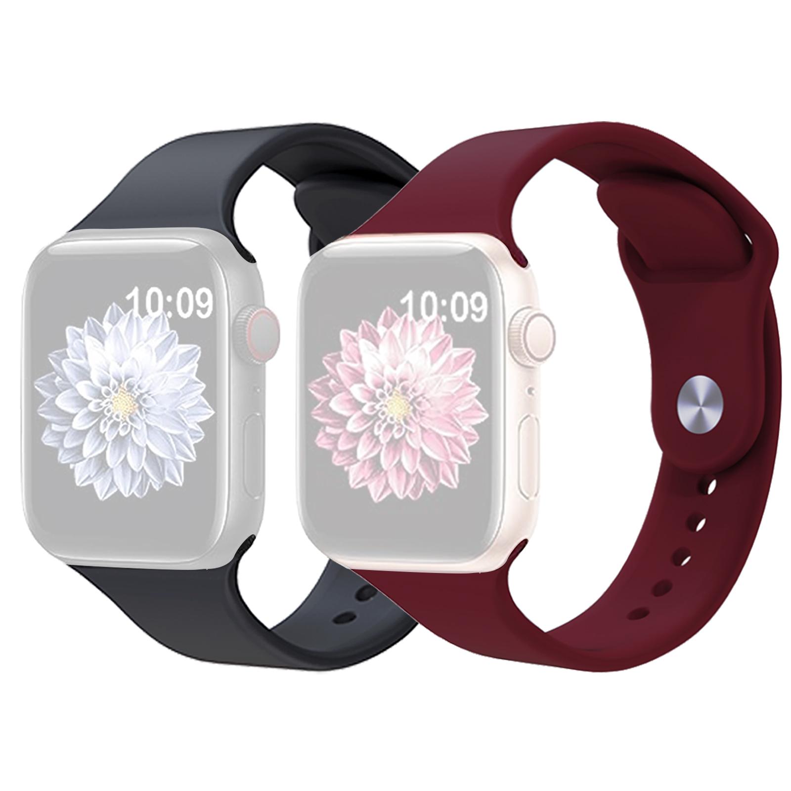 

2Pcs Size M/L AW Silicone Strap for Apple Watch Series 10 42mm/9 8 7 41mm/SE (2023) SE (2022) SE 6 5 4 40mm/3 2 1 38mm Adjustable Watch Band Black Wine Red