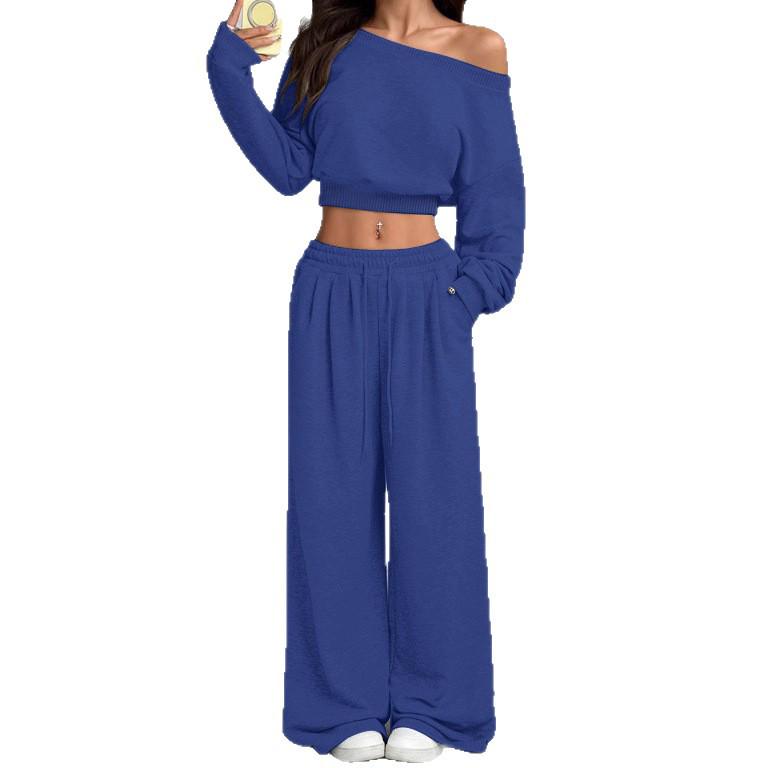 2025 Damen Casual Einseitiges Sweatshirt und Strickset - Unifarben, Lockere Passform, Kurz- und Langarmoptionen