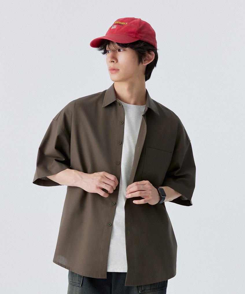 STENDS [M~4Xl] All Day Linen Oversized Short Sleeve Shirt_Khaki