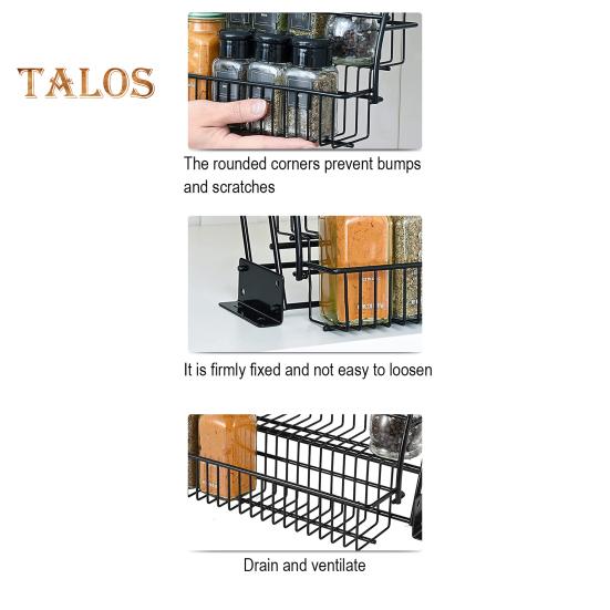 3-Tier Spice Rack Large Capacity Strong Load-bearing Easy To Install Retractable Kitchen Storage Shelf Seasoning Jar Organizer