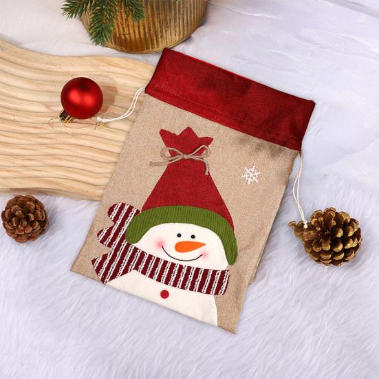 Weihnachtsgeschenkbeutel, hochwertiger Schneemann/Elch/Weihnachtsmann-Muster, Kordelzug aus Stoff, Süßigkeitenverpackungsbeutel, Weihnachtsanhänger